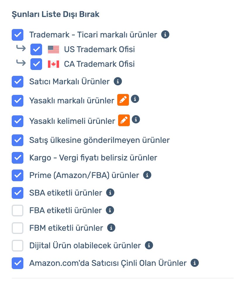 "Exclude These" settings