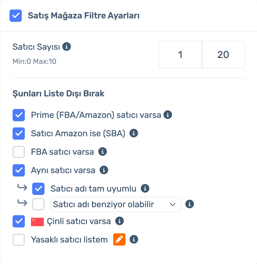 Sales store filter settings