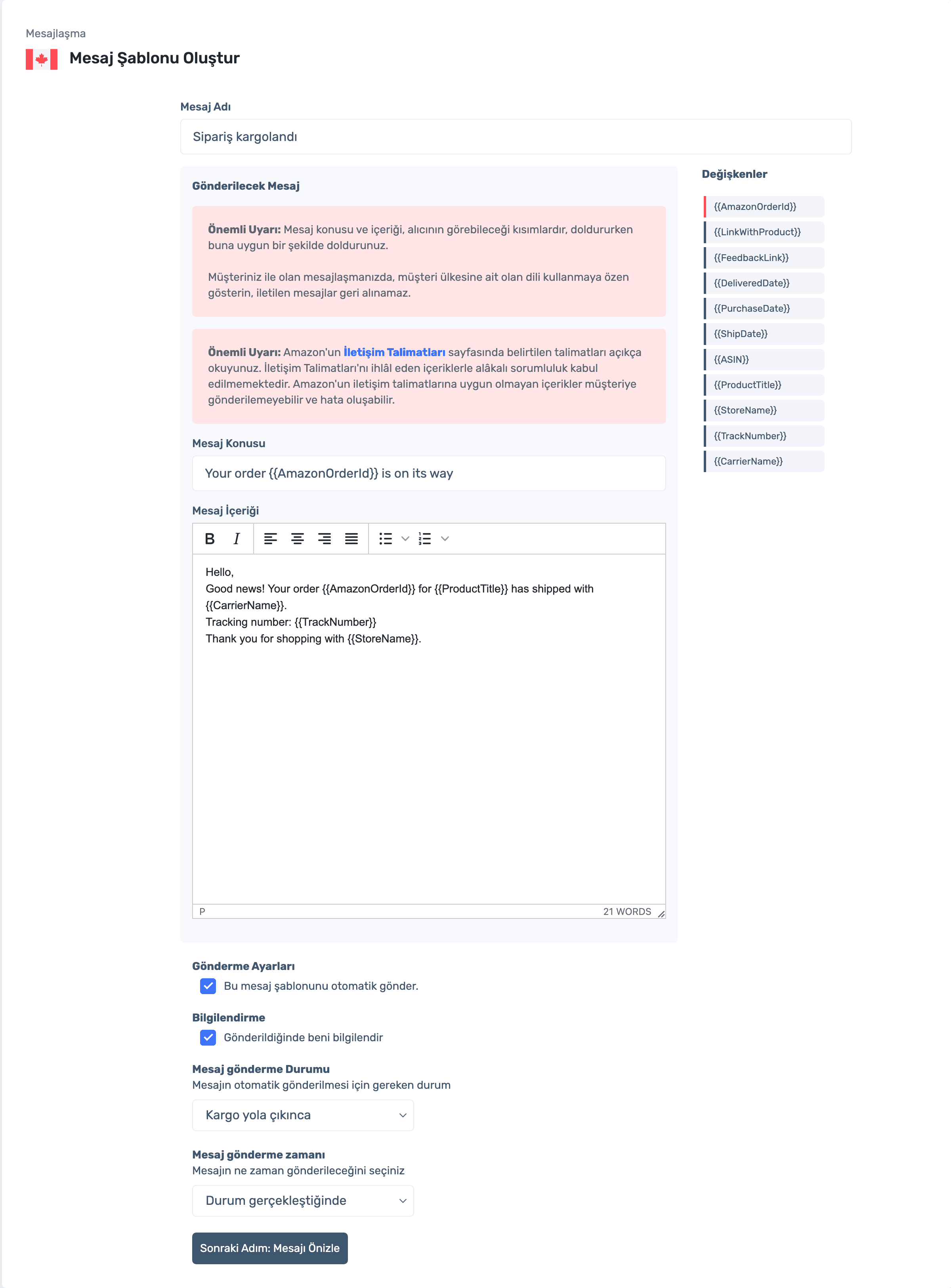 Message template editor