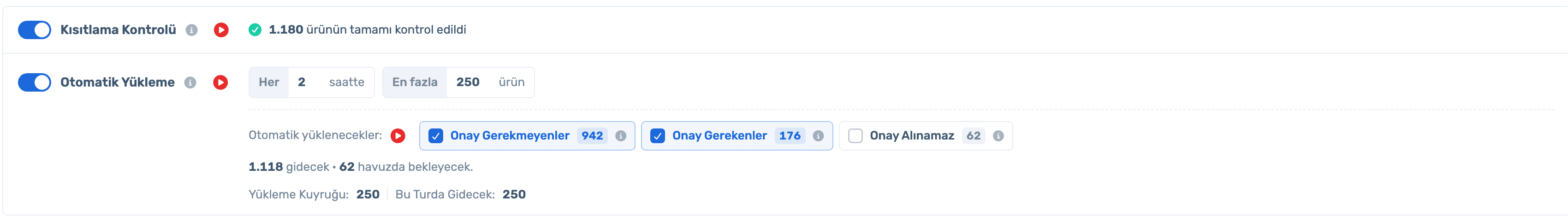 Restriction Check and Automatic Upload settings