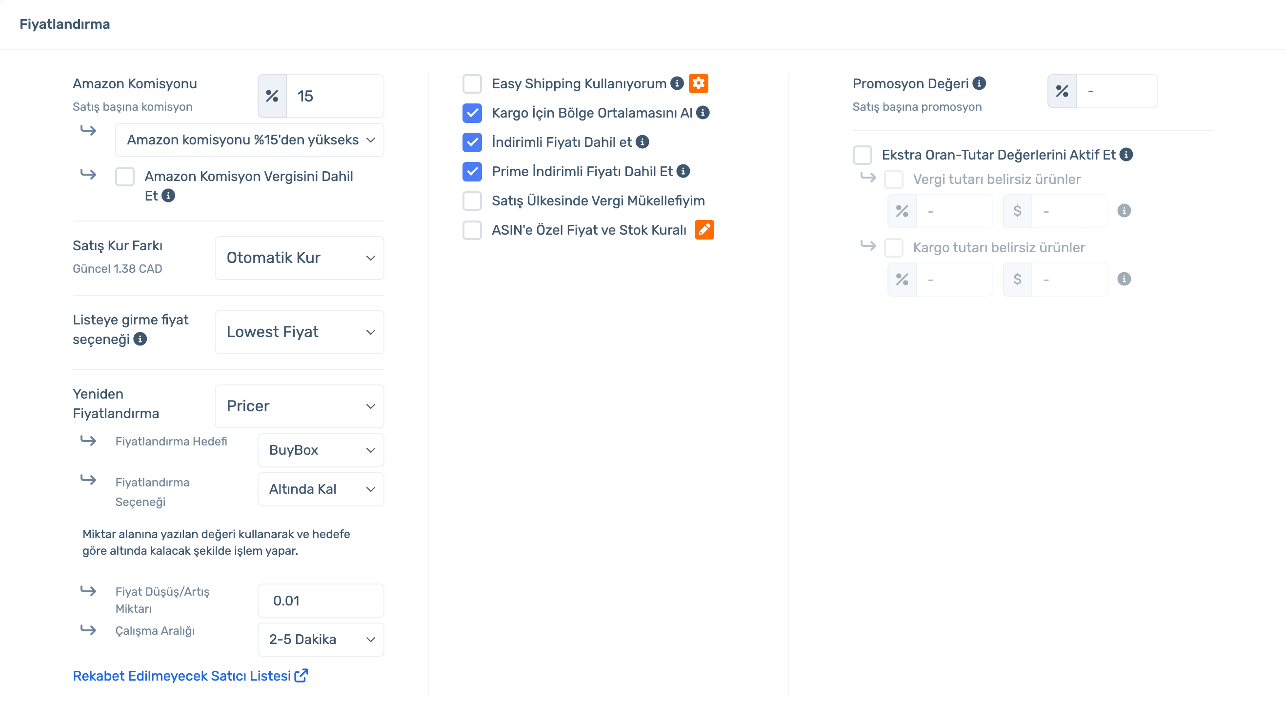 Pricing card: fee, exchange rate, entry price and Easy Pricer