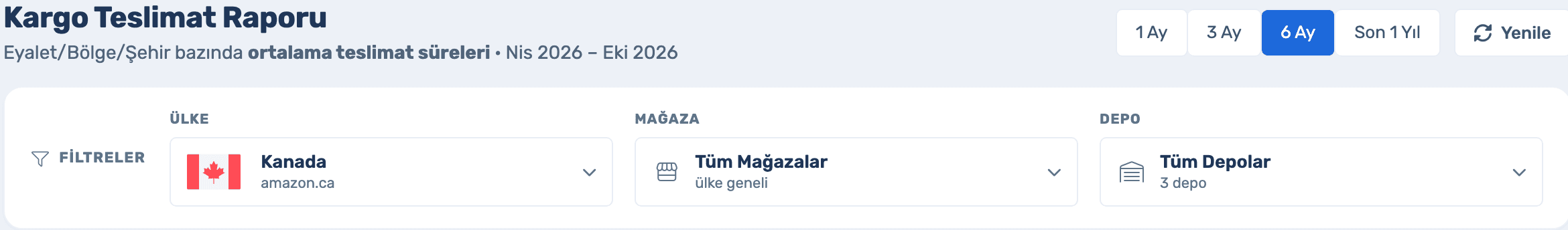 Dönem, ülke, mağaza ve depo filtreleri