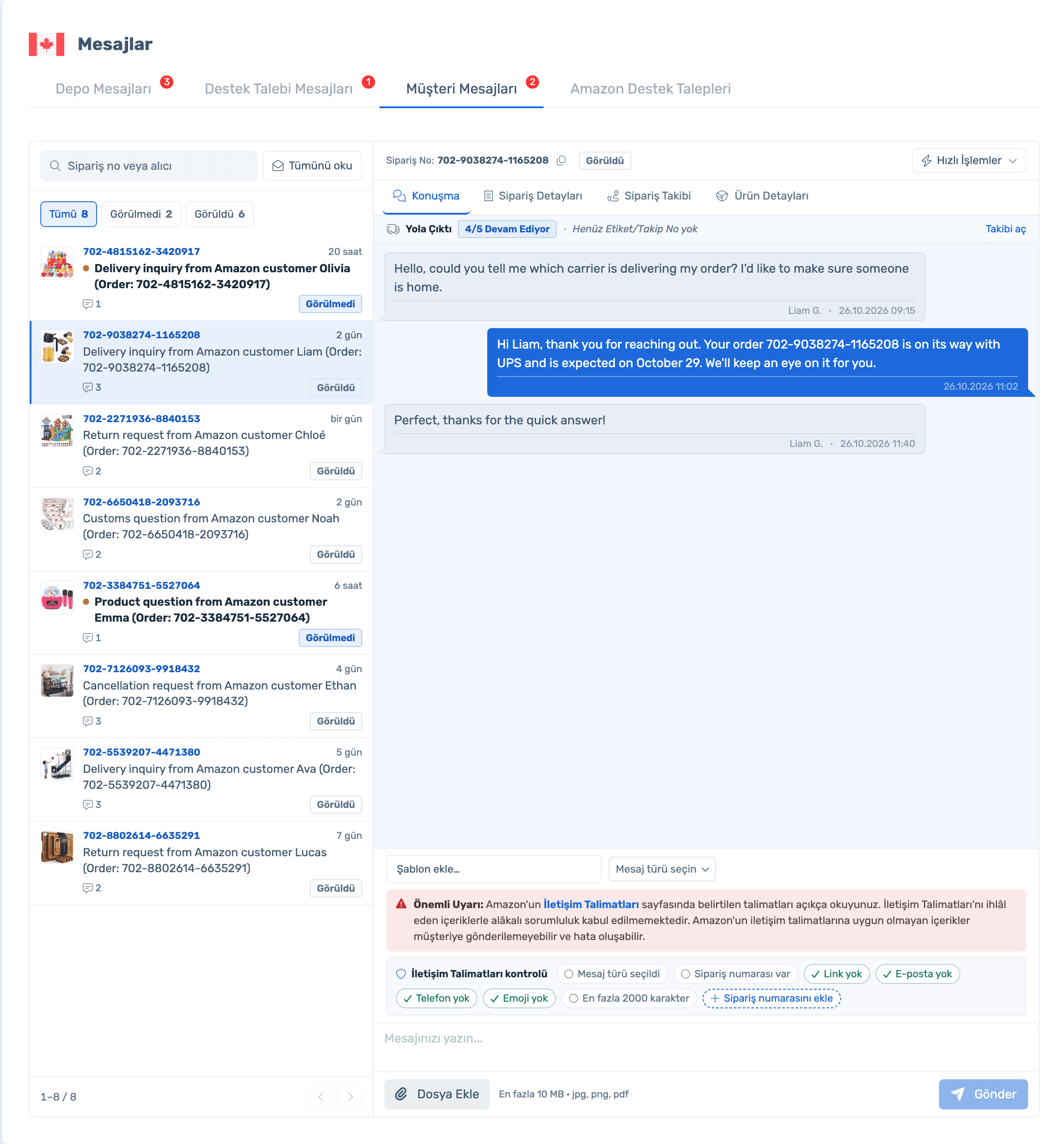 Messages: conversation list and customer thread