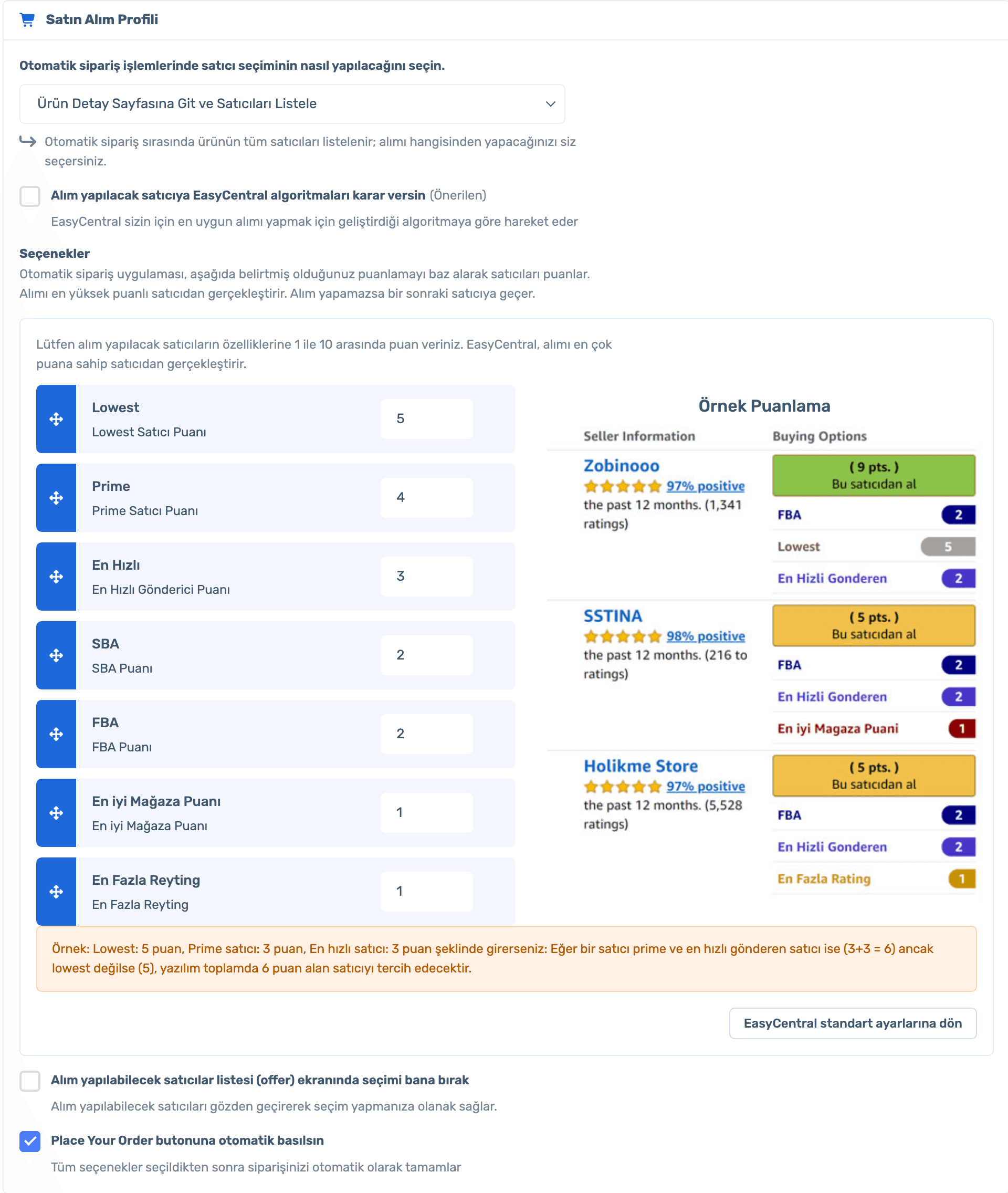 Buying profile and seller scoring
